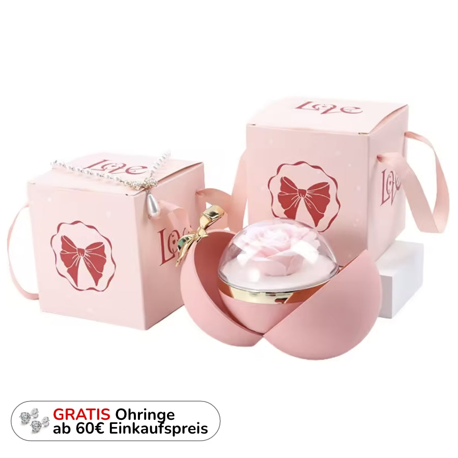 Ewige Rose in Kugelbox - Zirkonia Herzhalskette