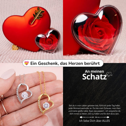 Ewige Amor-Rosenbox – Herzanhänger & liebevollen Notiz