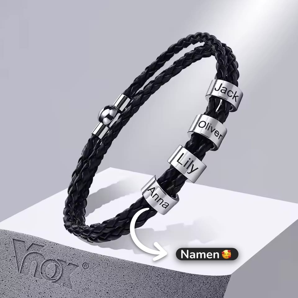 Geflochtenes Lederarmband mit Gravur-Elementen