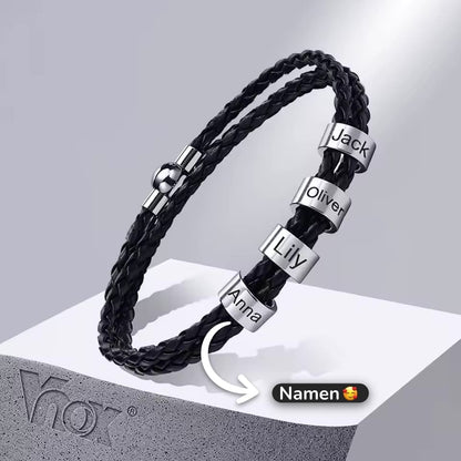 Geflochtenes Lederarmband mit Gravur-Elementen