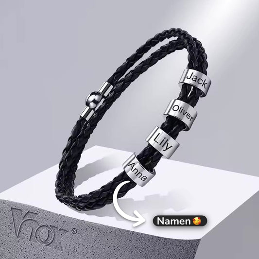 Geflochtenes Lederarmband mit Gravur-Elementen