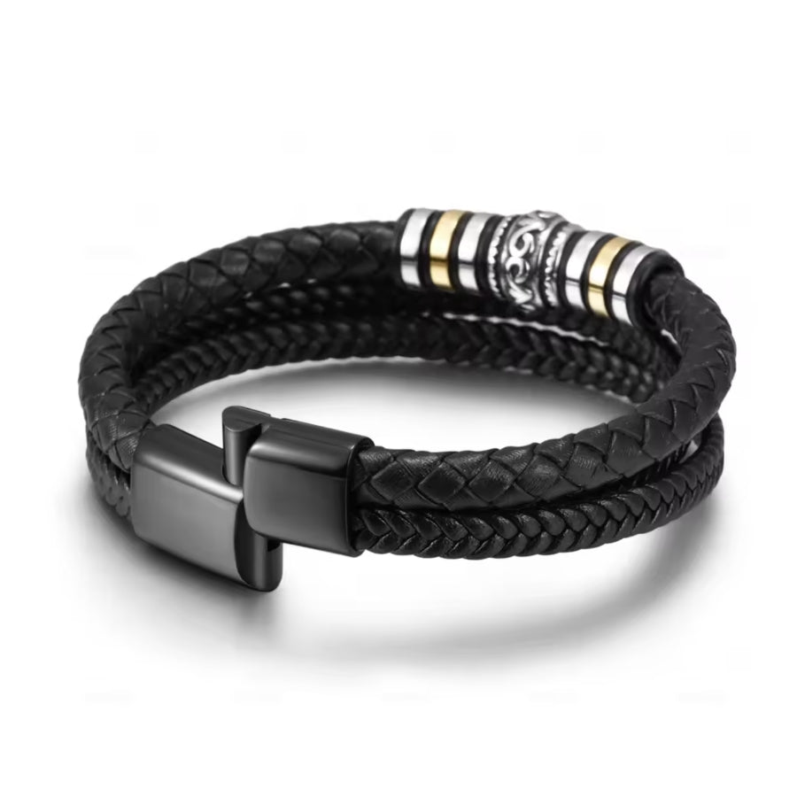 An meinen Sohn - Geflochtenes Edelstahl Lederarmband & Botschaft