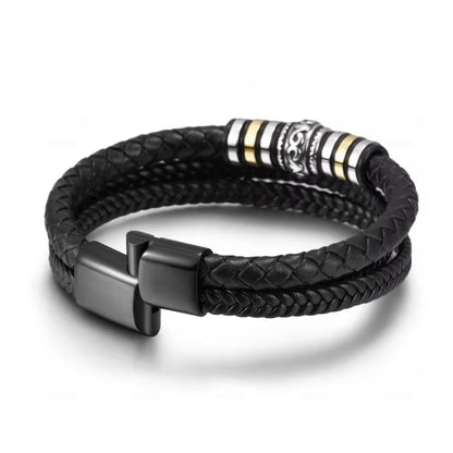 An meinen Sohn - Geflochtenes Edelstahl Lederarmband & Botschaft