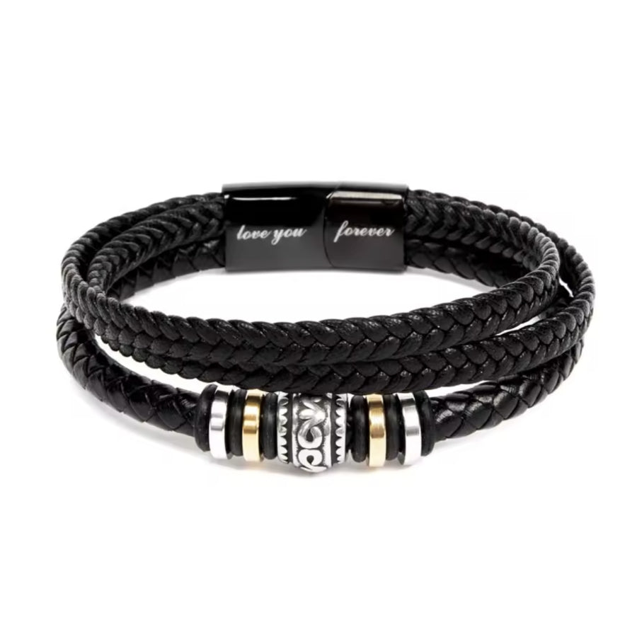 An meinen Sohn - Geflochtenes Edelstahl Lederarmband & Botschaft