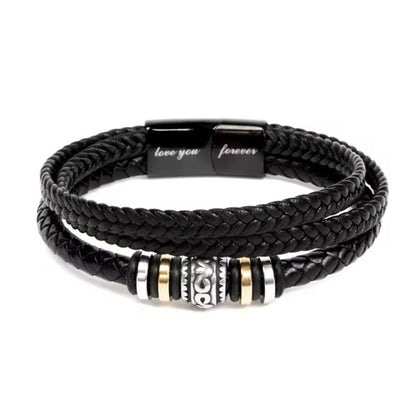 An meinen Sohn - Geflochtenes Edelstahl Lederarmband & Botschaft