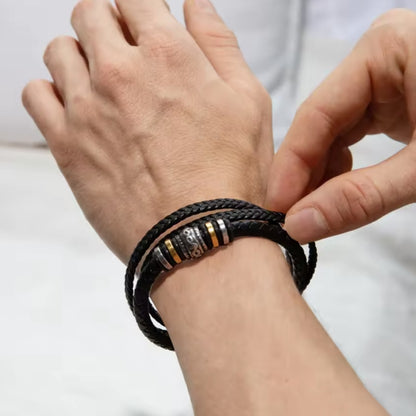 An meinen Sohn - Geflochtenes Edelstahl Lederarmband & Botschaft