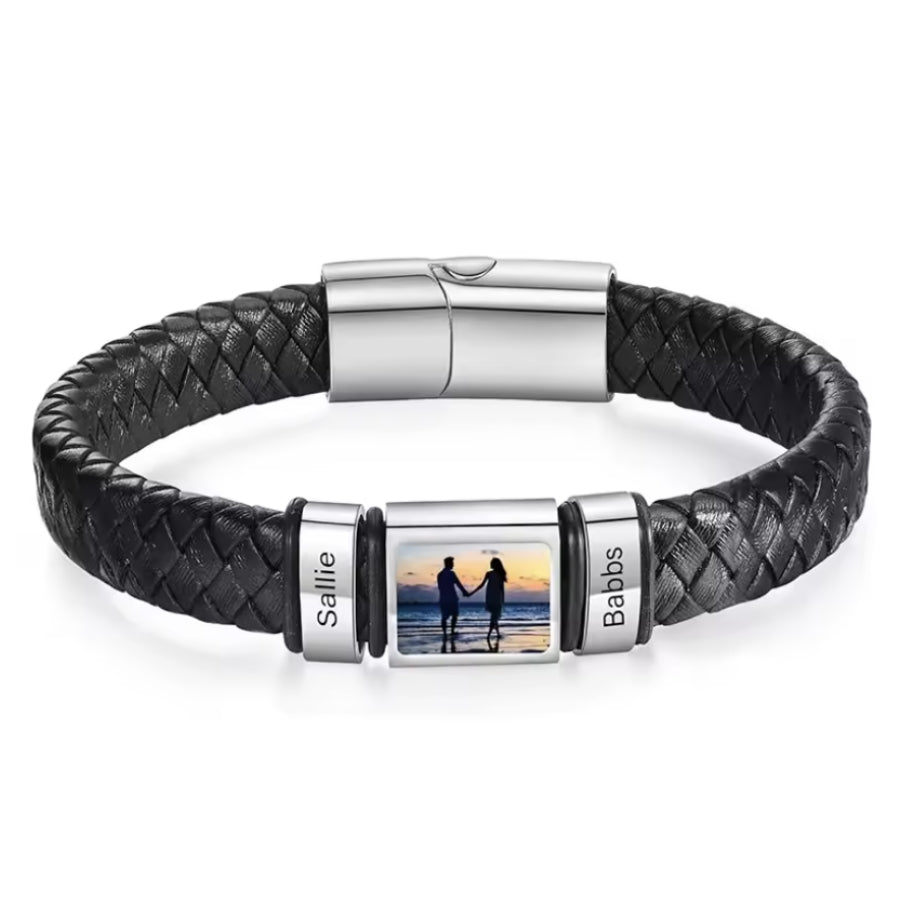 Herren Armband mit Gravur Namen + Eigenes Bild