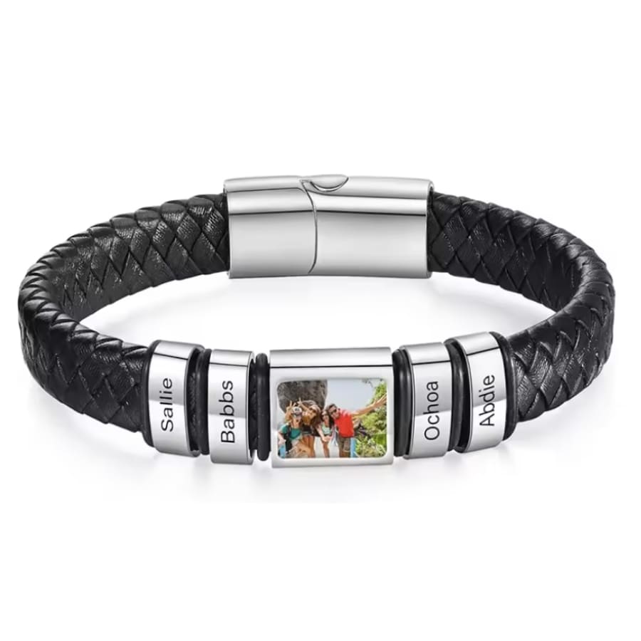 Lederarmband mit Gravur-Elementen und eigenem Foto