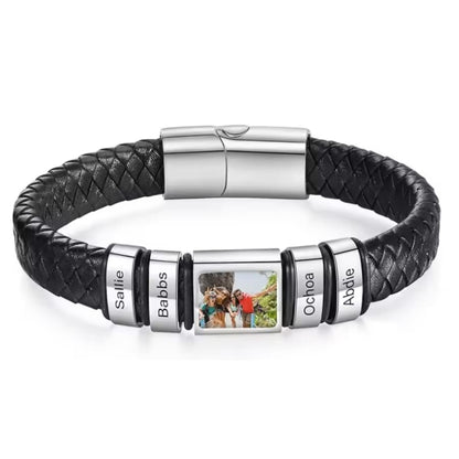 Lederarmband mit Gravur-Elementen und eigenem Foto