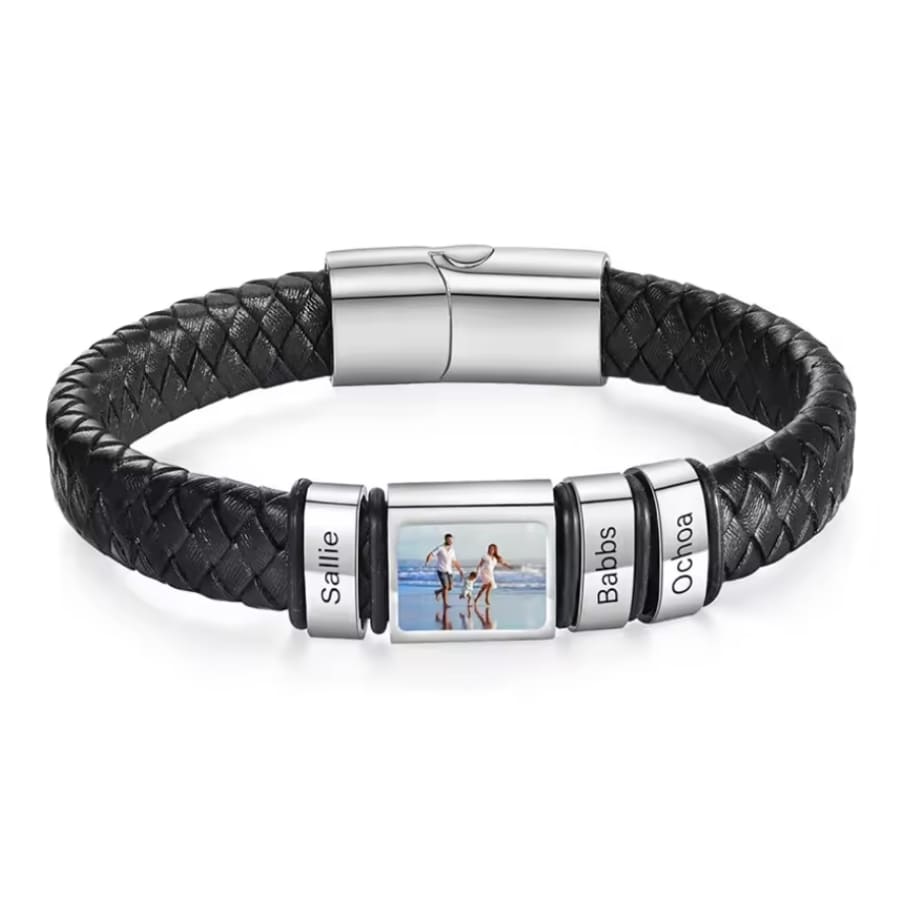 Lederarmband mit Gravur-Elementen und eigenem Foto