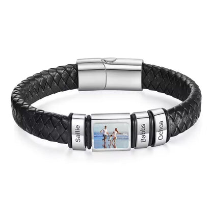 Lederarmband mit Gravur-Elementen und eigenem Foto