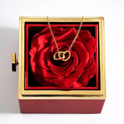 An meinen Schatz – Ewige Rosenbox mit gravierter Doppelherz-Halskette