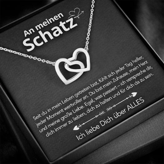 An meinen Schatz – Doppelherz Gravur in 14k Weißgold / 18k Gelbgold Veredelung