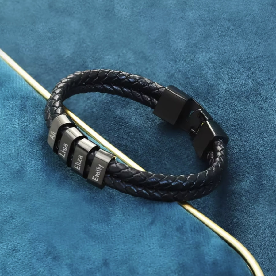 Herren Armband mit Gravur Namen - Edles Leder