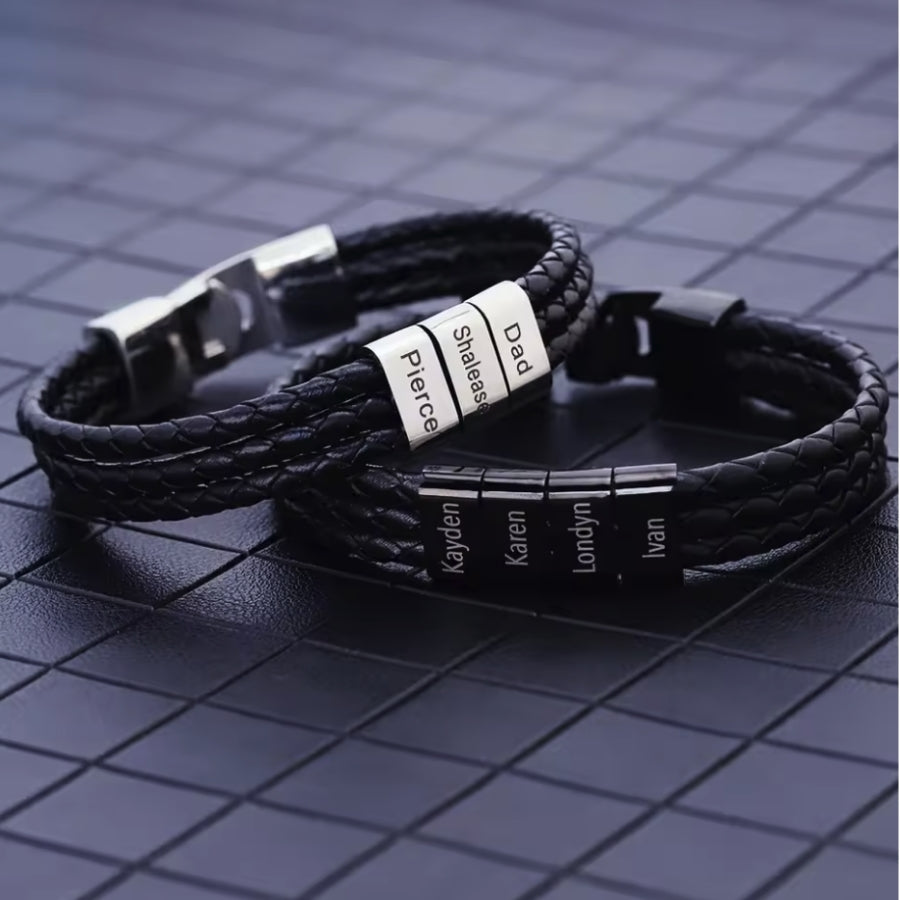 Herren Armband mit Gravur Namen - Edles Leder