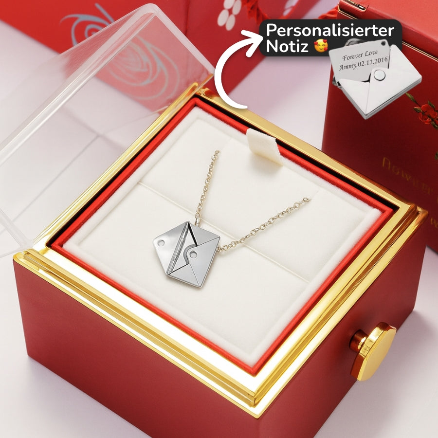 Personalisierte Halskette mit versteckter Liebesbotschaft in ewiger Rosenbox