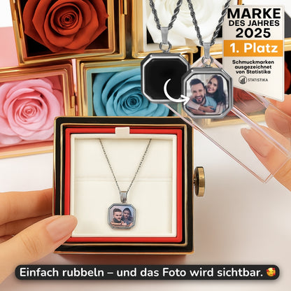 Personalisierte Thermo-Kette mit eigenem Foto in ewiger Rosenbox