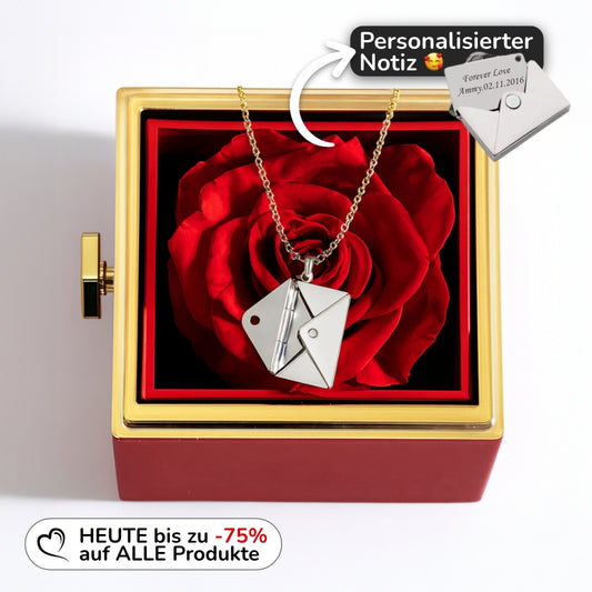 Brief Halskette mit persönlicher Gravur + Rosenbox