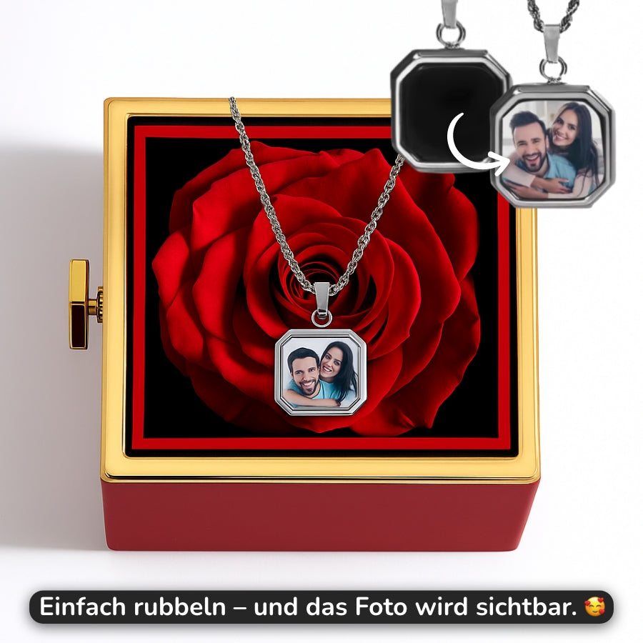 Personalisierte Thermo-Kette mit eigenem Foto in ewiger Rosenbox