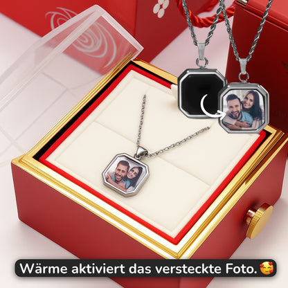 Personalisierte Thermo-Kette mit eigenem Foto in ewiger Rosenbox