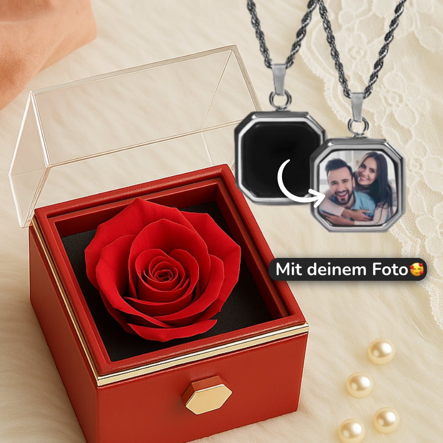 Personalisierte Thermo-Kette mit eigenem Foto in ewiger Rosenbox