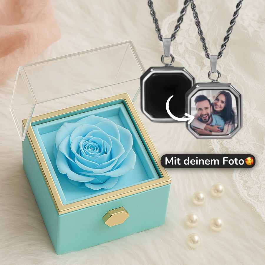 Personalisierte Thermo-Kette mit eigenem Foto in ewiger Rosenbox