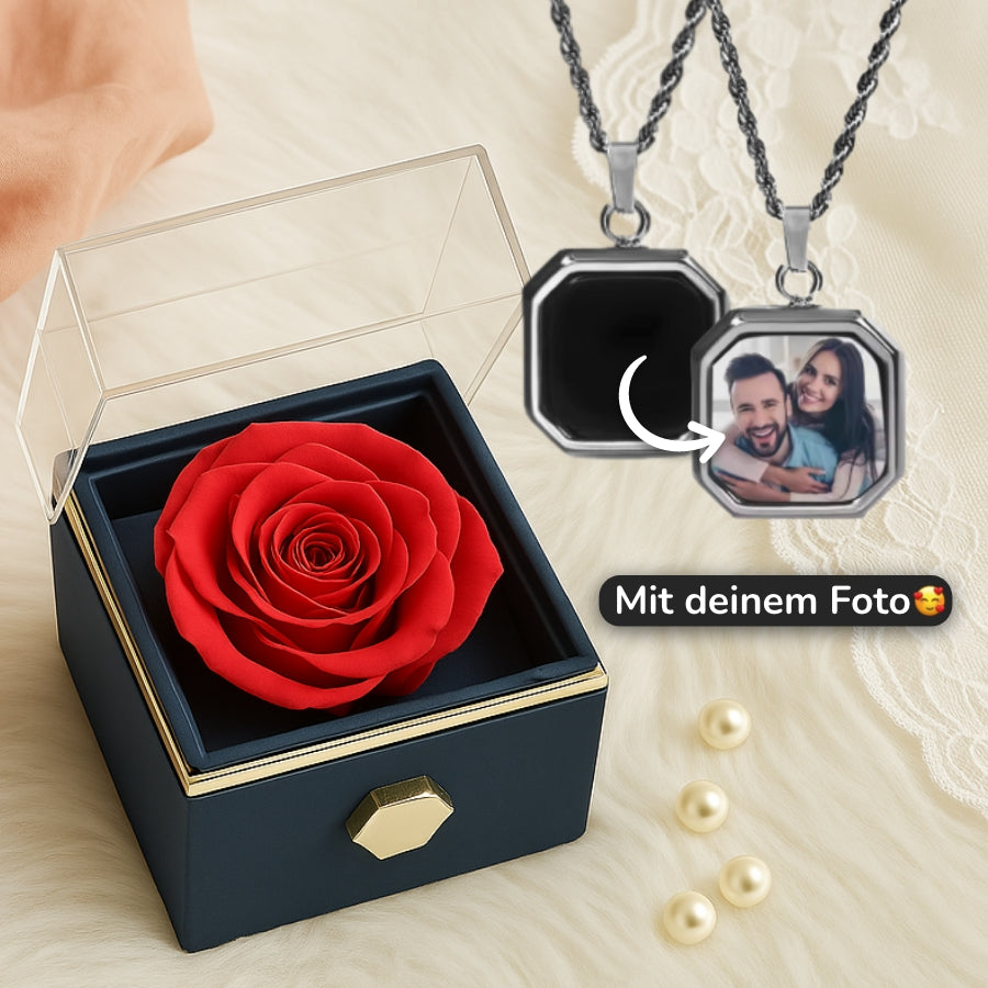 Personalisierte Thermo-Kette mit eigenem Foto in ewiger Rosenbox