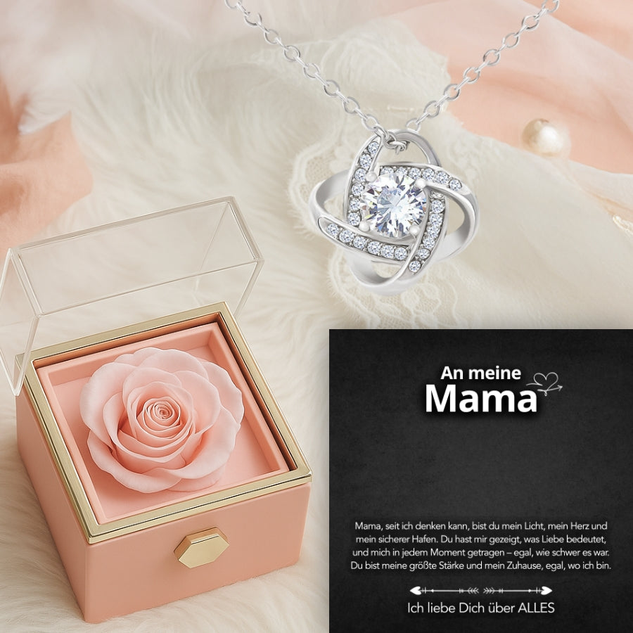 An meine Mama - Ewige Rose mit Knoten-Halskette & liebevoller Karte