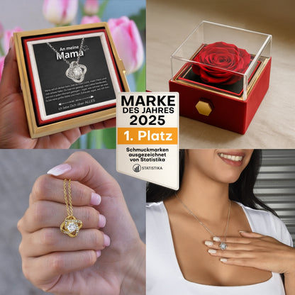 An meine Mama - Ewige Rose mit Knoten-Halskette & liebevoller Karte