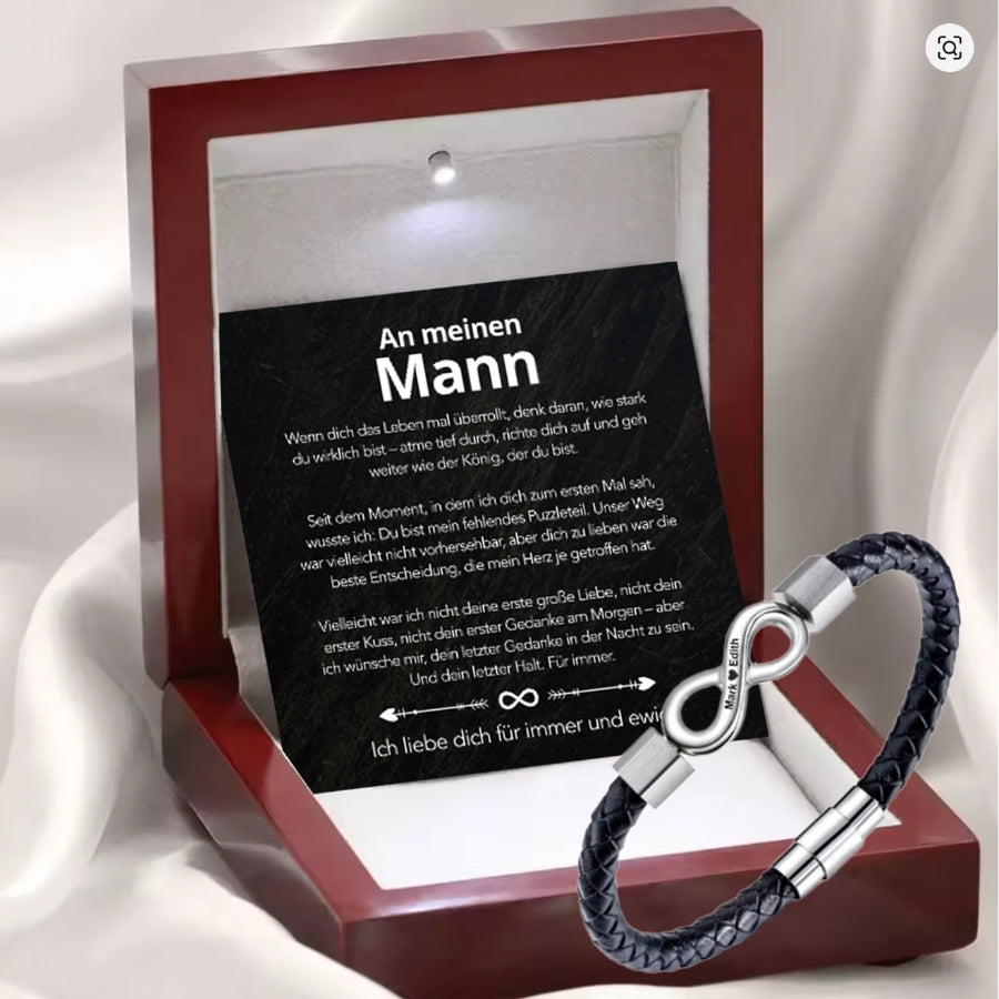 An meinen Mann – Personalisiertes Infinity Armband mit Gravur