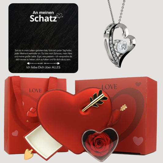 Ewige Amor-Rosenbox – Herzanhänger & liebevollen Notiz