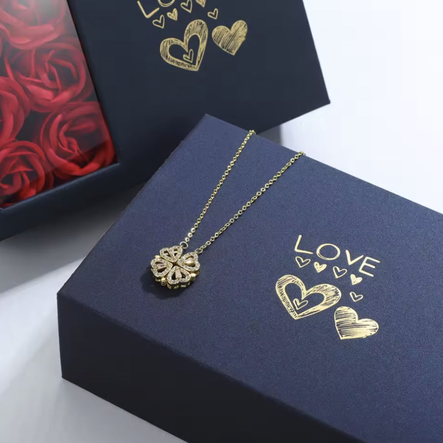 2-in-1 Magnet-Halskette im Kleeblatt- & Herzen-Stil