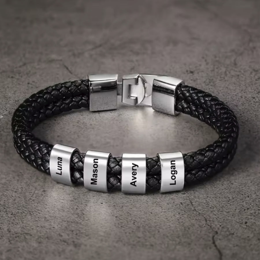 Herren Armband mit Gravur Namen - Edles Leder