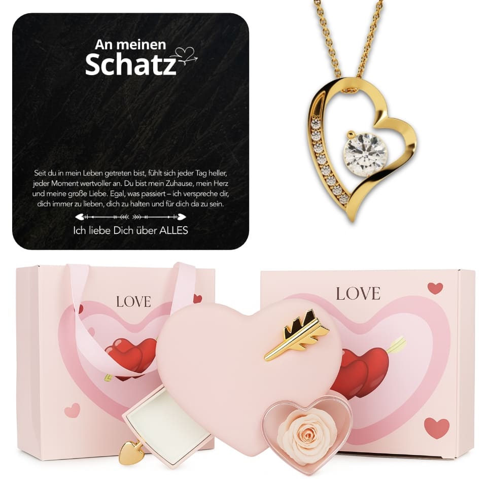Ewige Amor-Rosenbox – Herzanhänger & liebevollen Notiz