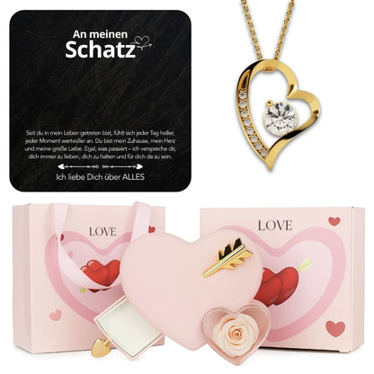Ewige Amor-Rosenbox – Herzanhänger & liebevollen Notiz
