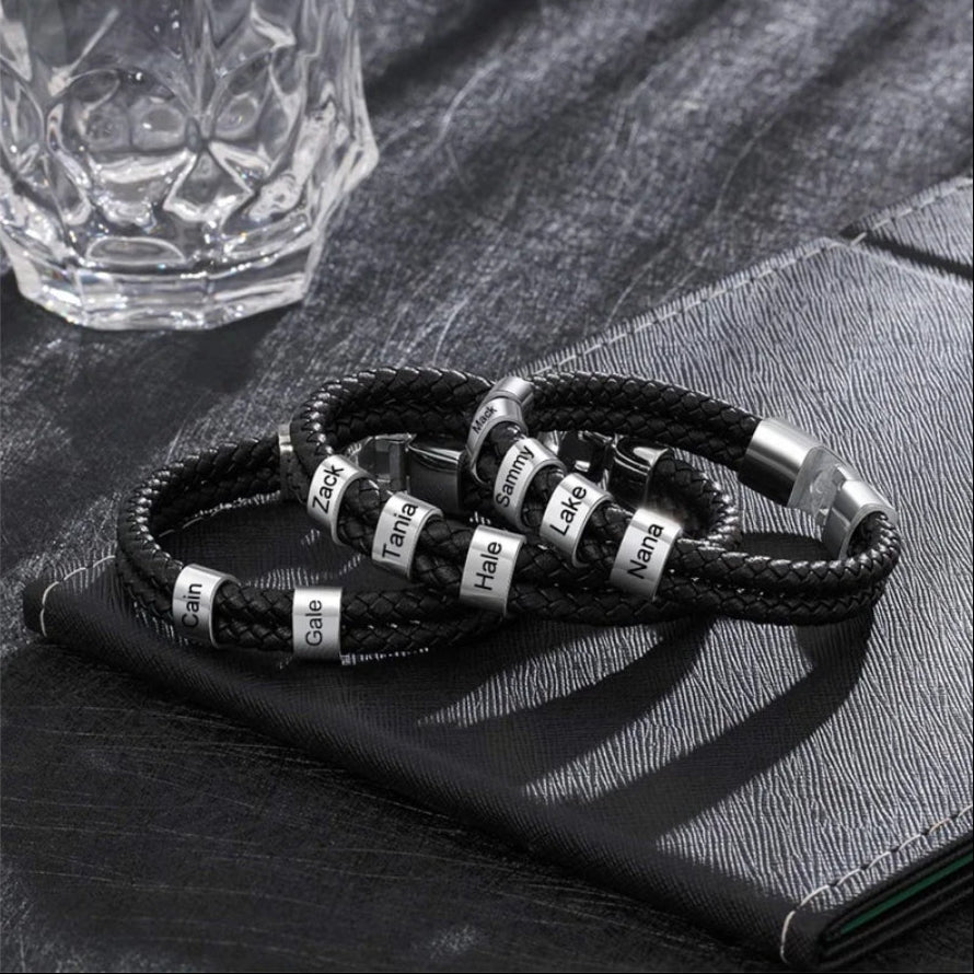 Herren Armband mit Gravur Namen - Edles Leder