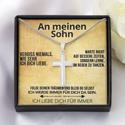 An meinen Sohn - Kreuzhalskette mit liebevoller Notiz