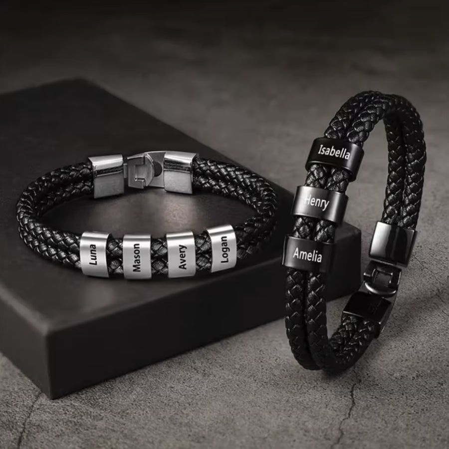Herren Armband mit Gravur Namen - Edles Leder