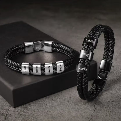 Herren Armband mit Gravur Namen - Edles Leder