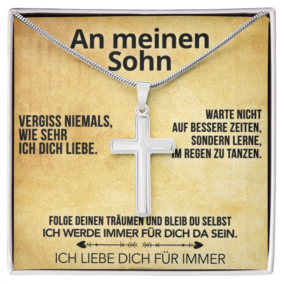 An meinen Sohn - Kreuzhalskette mit liebevoller Notiz