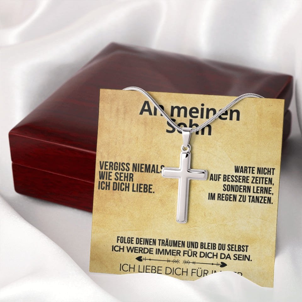 An meinen Sohn - Kreuzhalskette mit liebevoller Notiz