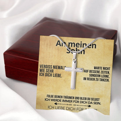 An meinen Sohn - Kreuzhalskette mit liebevoller Notiz