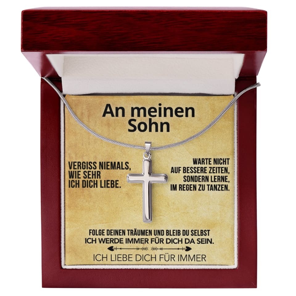 An meinen Sohn - Kreuzhalskette mit liebevoller Notiz
