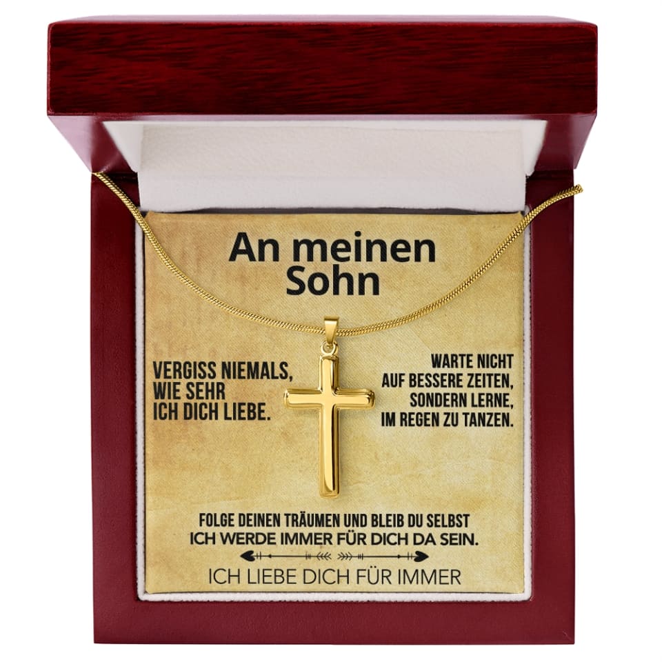 An meinen Sohn - Kreuzhalskette mit liebevoller Notiz