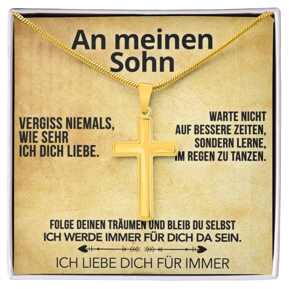 An meinen Sohn - Kreuzhalskette mit liebevoller Notiz