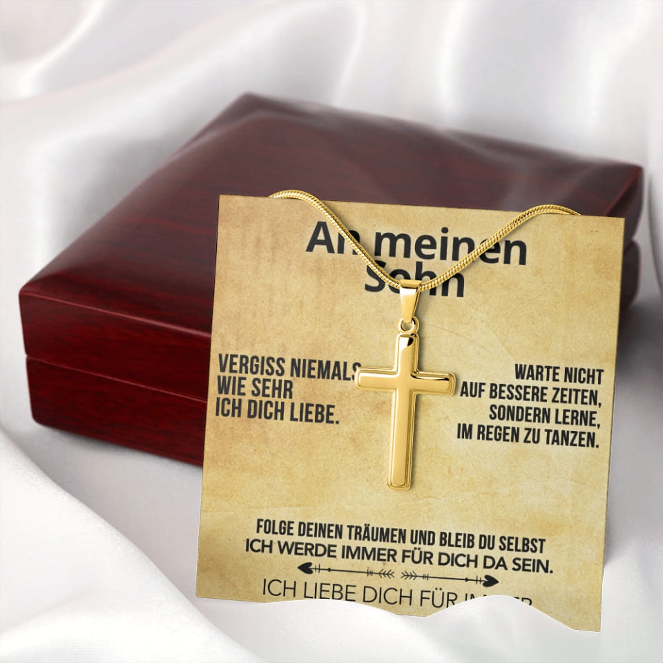 An meinen Sohn - Kreuzhalskette mit liebevoller Notiz