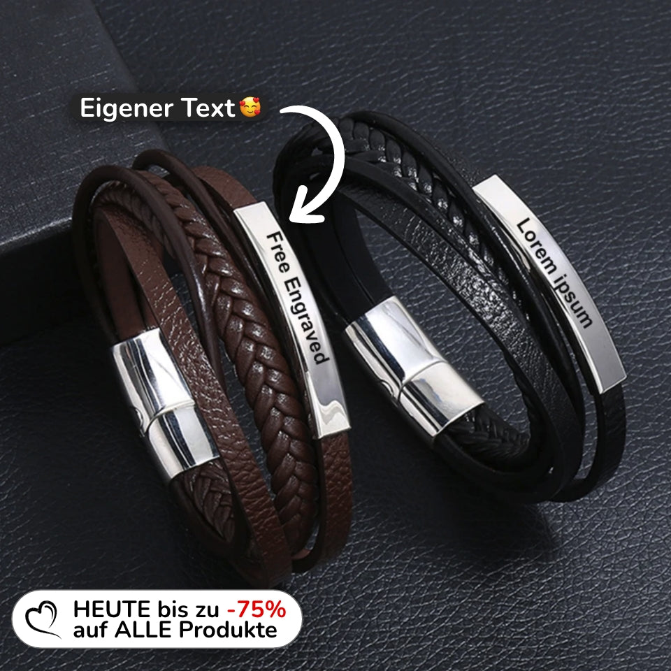 Geflochtenes Lederarmband mit Gravur-Element