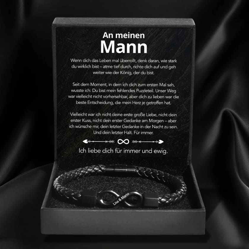 An meinen Mann – Personalisiertes Infinity Armband mit Gravur