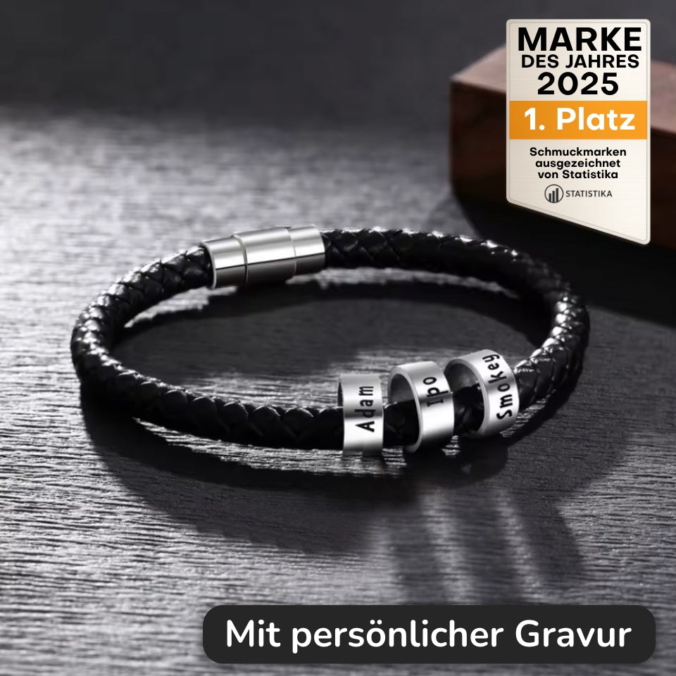 Geflochtenes Lederarmband mit Gravur-Elementen - Rund