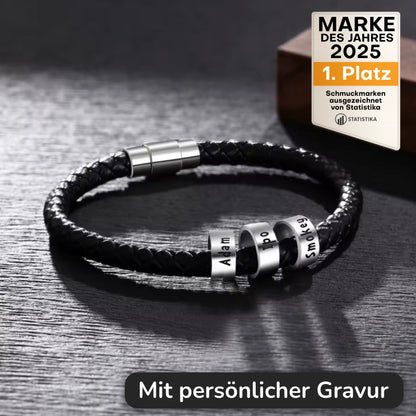 Geflochtenes Lederarmband mit Gravur-Elementen - Rund